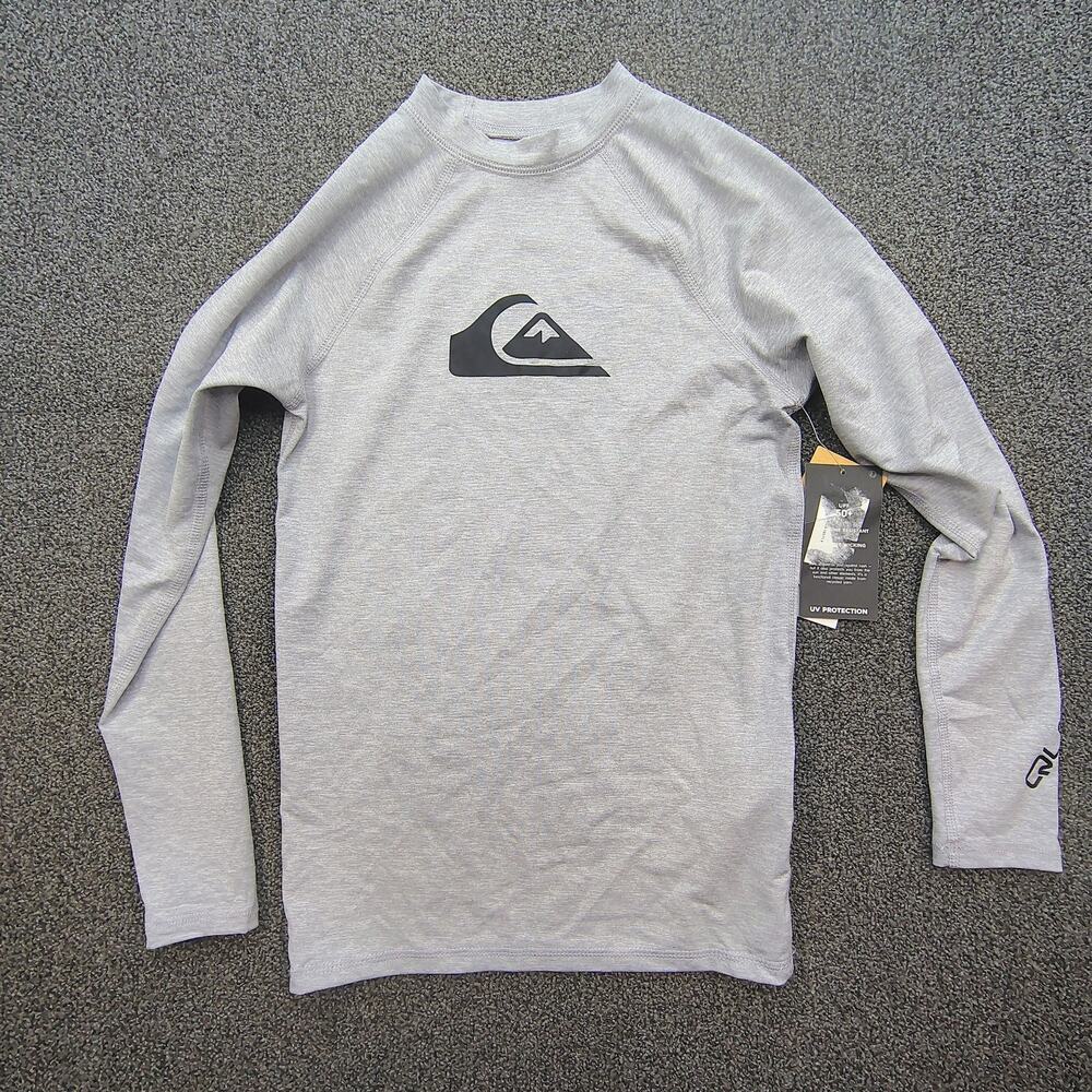New Quiksilver Boys UPF 50+ Long Sleeve Rash Guard Grey Size L Surf Swim